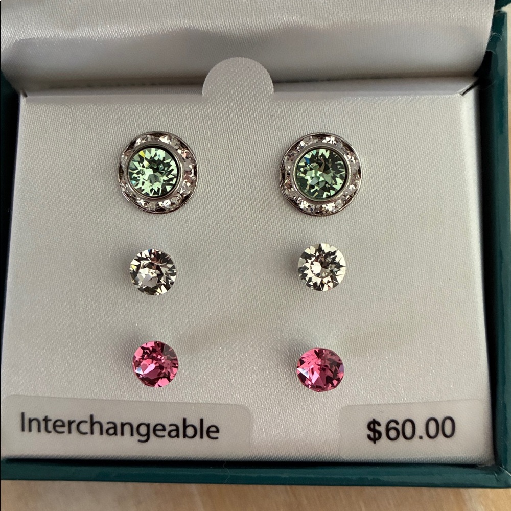 NWT Elegant Silver and Pink Interchangeable Earrings